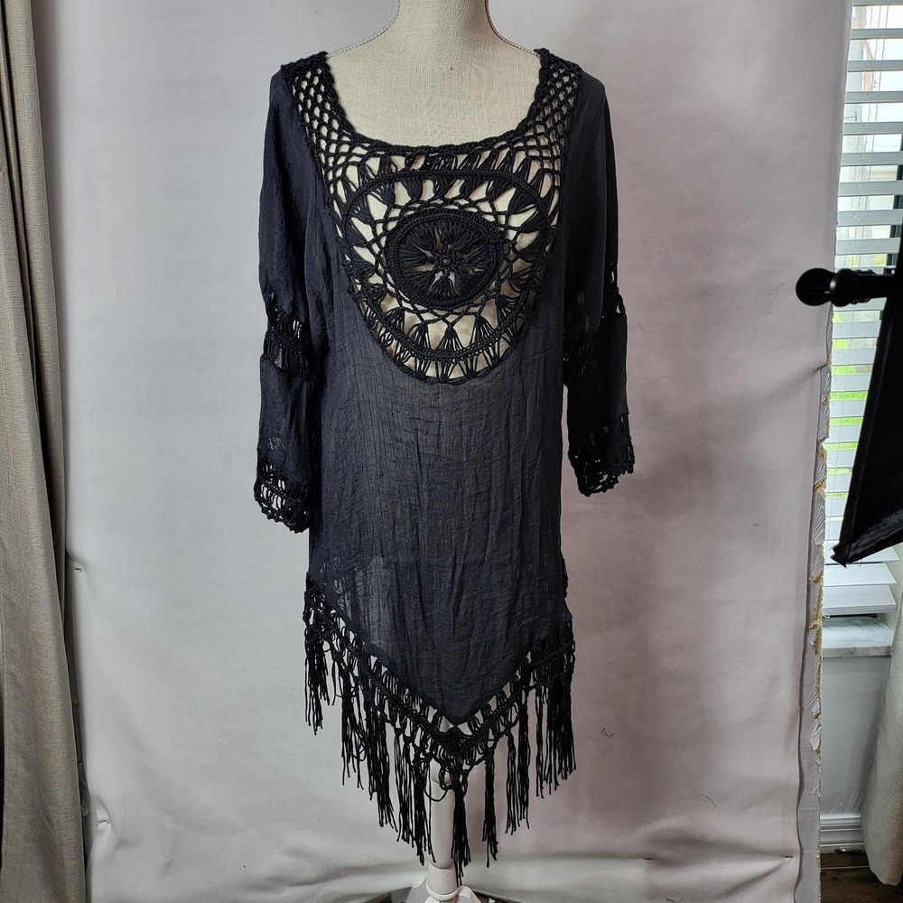 Zalia Atelier Black Beach Tunic Boho Style Size Medium #652 - Picture 7 of 13